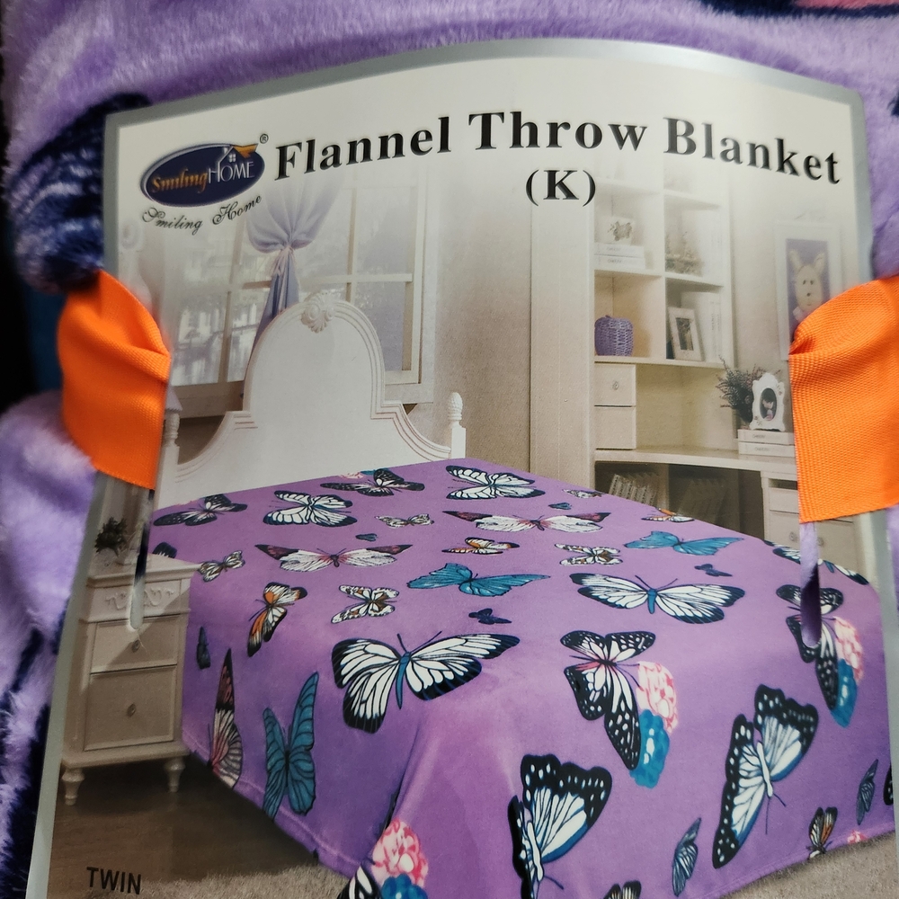 Purple Butterfly Flannel Throw Blanket